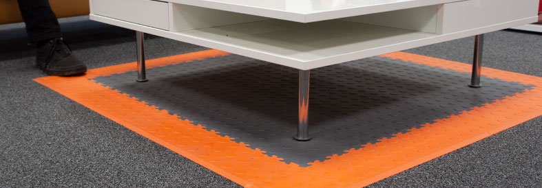 Highlight ares with Grey, Orange Cointop and Diamond Plate Office Floor tiles